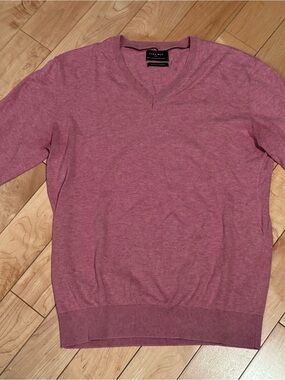 Zara Men's V-Neck Sweater in Dusty Rose Pink